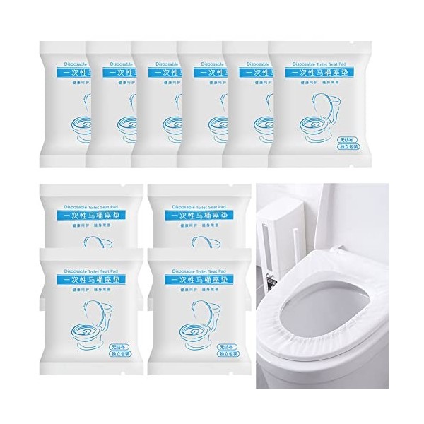 Lot de 10 housses de siège de toilette jetables avec bande élastique de qualité supérieure, portables, emballage indépendant 