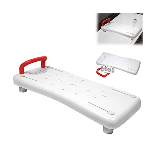 Aufun Planche de Bain pour Baignoire, Siège de Bain Surface Rugueuse, Banc de Adulte avec Poignée, Chaise de Salle de Bain, E