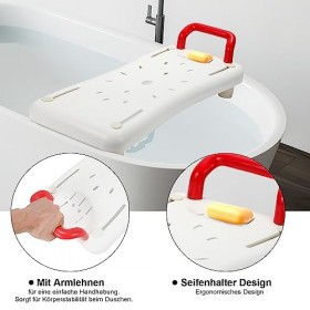 Cecaylie Siège de Baignoire pour Personnes âgées, Planche de Bain pour sasseoir, Planche de siège avec poignée Rouge, Chaise
