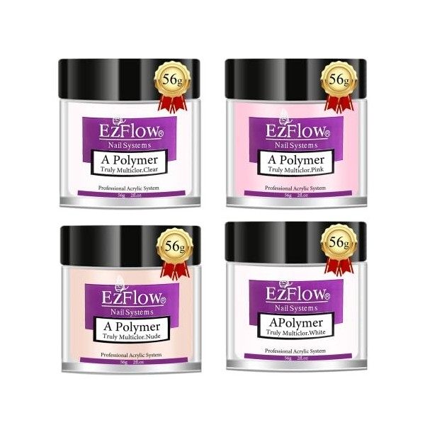 Lot de 4 poudres acryliques, monomère pour ongles acryliques - 56,7 g - Poudre acrylique pour ongles en acrylique - Pour exte