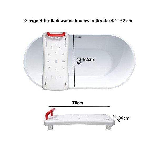 Yznahre Planche de bain pour sasseoir, siège de baignoire blanc avec poignée rouge pour personnes âgées jusquà 150 kg, anti