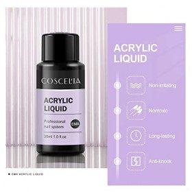 Coscelia Acrylic Liquid 30ML Liquide pour Acrylique Poudre Liquide pour Ongles Acryliques Application Extension d’Ongles Scul