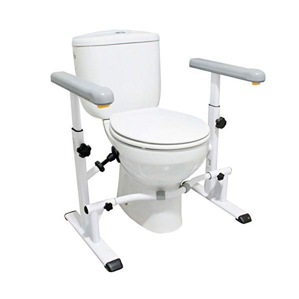 KMINA - Cadre Toilette Securise Réglable, Rehausseur WC Adulte avec Accoudoir, Barre dAppui WC, Accoudoir de Toilette Résist