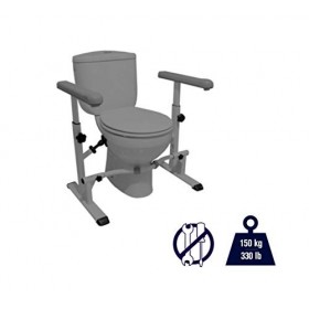 KMINA - Cadre Toilette Securise Réglable, Rehausseur WC Adulte avec Accoudoir, Barre dAppui WC, Accoudoir de Toilette Résist