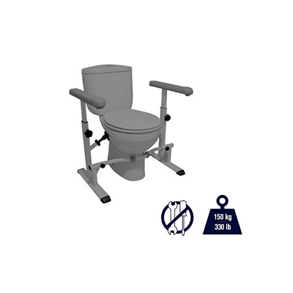 KMINA - Cadre Toilette Securise Réglable, Rehausseur WC Adulte avec Accoudoir, Barre dAppui WC, Accoudoir de Toilette Résist