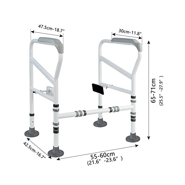 IBVIVIC Cadre de Sécurité pour Toilettes Réglable en Hauteur & Largeur, Barre dAppui WC Antidérapant, Support pour toilettes