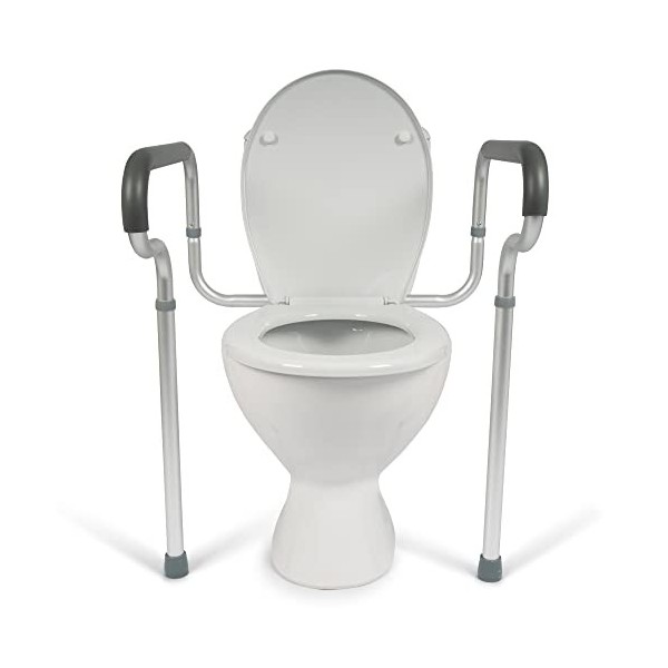 Dunimed Poignée de support murale pour toilettes - Hauteur réglable avec poignées en caoutchouc antidérapantes et pieds en ca