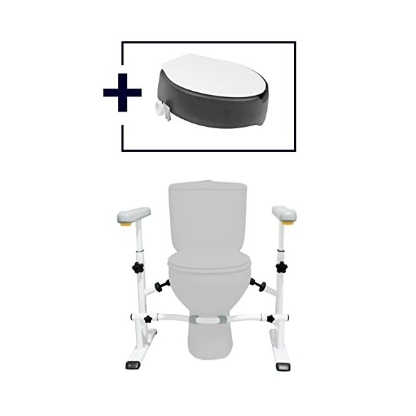 KMINA - Rehausseur WC Adulte + Cadre de Toilette Pack , Barre dAppui WC Handicapé avec Rehausseur Toilette Adulte Mousse, B