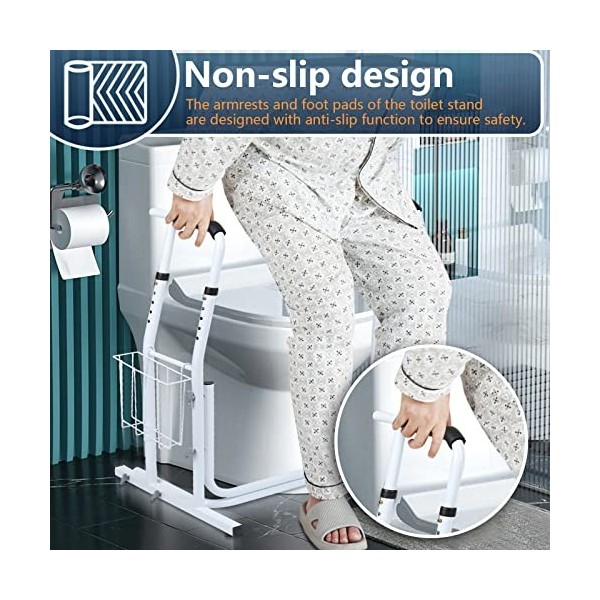 Tubiaz Support de toilettes mobile avec panier de rangement, support de WC réglable en hauteur, charge maximale de 140 kg, su