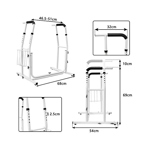 LARS360 Aide à lever des toilettes mobile avec panier de rangement, hauteur réglable, support de toilettes, poignée de suppor