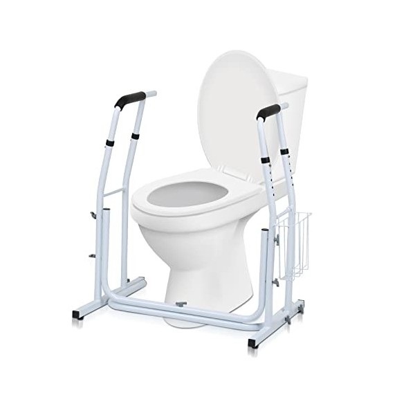 Jopassy Support de toilettes mobile avec panier de rangement,upport de WC réglable en hauteur,Accoudoirs de Toilettes convien