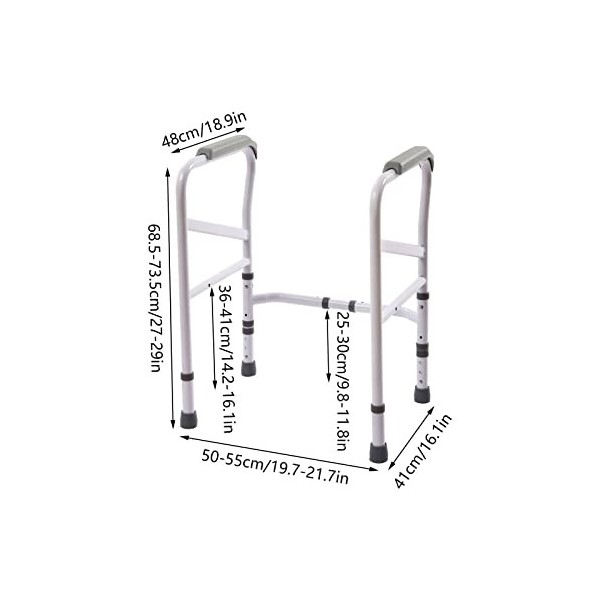 Bollomgy Support de toilettes - Aide au relevage - Réglable en hauteur - Sans perçage - Pour personnes âgées, jusquà 100 kg