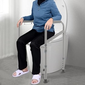 Bollomgy Support de toilettes en acier au carbone - Hauteur réglable - Sans perçage - Pour personnes âgées, jusquà 200 kg