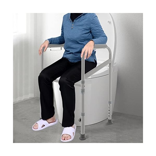 Bollomgy Support de toilettes en acier au carbone - Hauteur réglable - Sans perçage - Pour personnes âgées, jusquà 200 kg