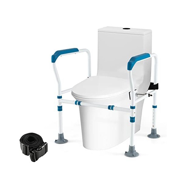 COSTWAY Cadres de Sécurité pour Toilettes pour Personnes Âgées, Rehausseur Toilette Adulte avec Hauteur 65,5-78 cm Largeur 62