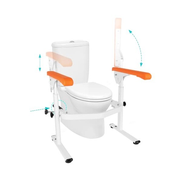 Beendou Rails de sécurité pour toilettes pour personnes âgées 235,9 kg , rails de toilette pour personnes âgées, hauteur rég