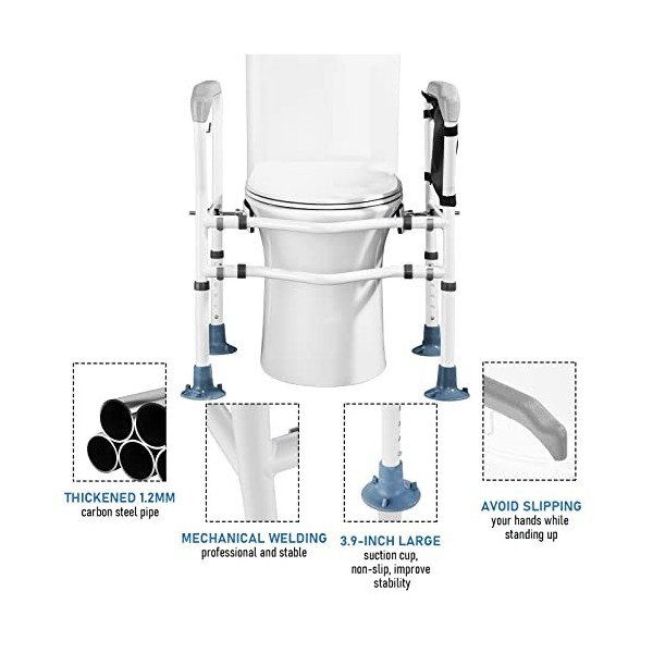 KSITEX Rails de sécurité et cadre pour toilettes, poignées de toilette pour personnes âgées, supports de toilette pour person