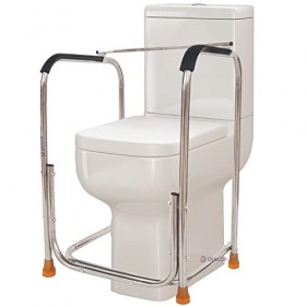 DIALDRCARE Cadre de toilettes autoportant en acier inoxydable pour personnes âgées handicapées handicapées