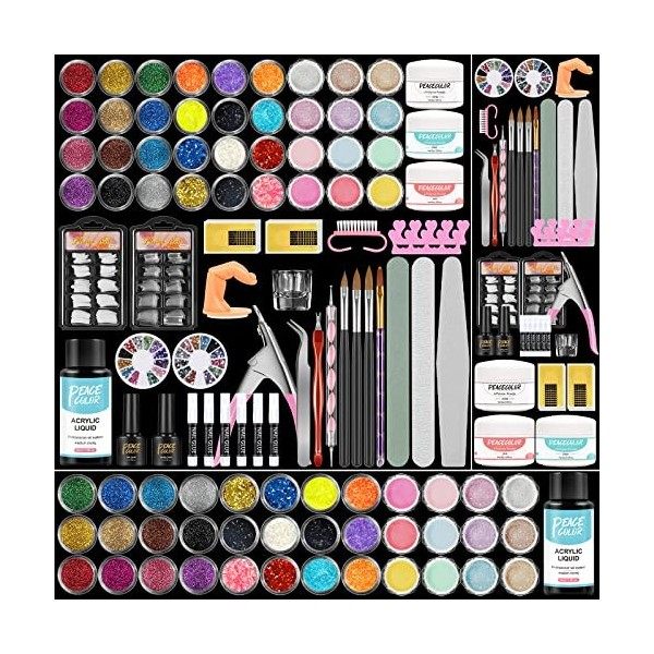 Kit d’ongles en acrylique PEACECOLOR, 39pcs Acrylique Poudre Acrylique Acrylique Liquide 200Pcs Pointe des ongles Base et cou