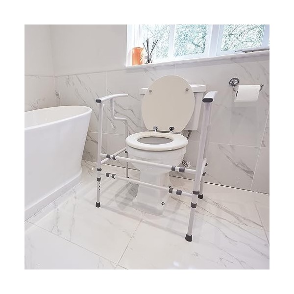 NRS Healthcare Nuvo, contemporain, dos ouvert, largeur et hauteur réglables, cadre de sécurité pour toilettes