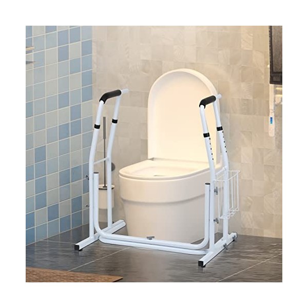 Gimisgu Support de WC réglable en hauteur pour personnes âgées avec poignées en caoutchouc antidérapantes et pieds en caoutch