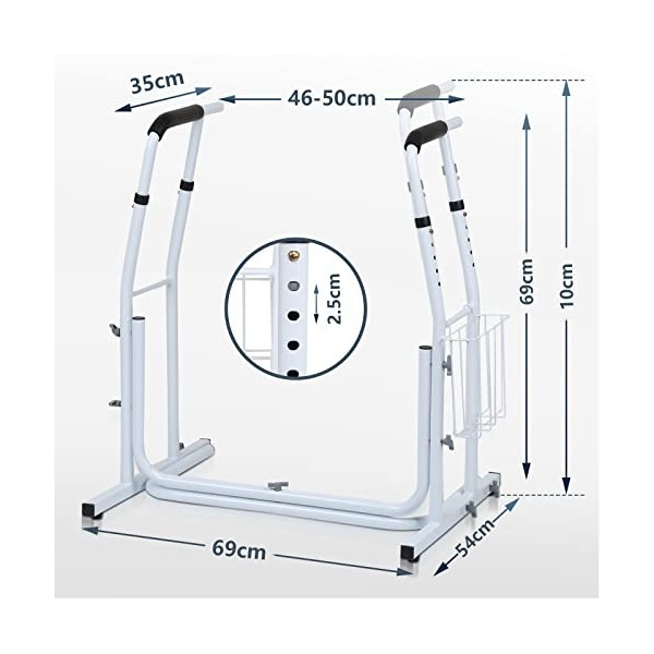 Gimisgu Support de WC réglable en hauteur pour personnes âgées avec poignées en caoutchouc antidérapantes et pieds en caoutch