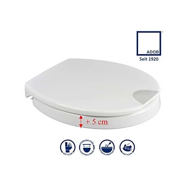 Rehausseur pour siège WC Novara Plus 5 cm avec rabaissement automatique, l’original de ADOB, Blanc