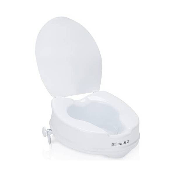 Tubiaz Rehausseur de WC avec couvercle - 10 cm - Avec découpe hygiénique - Pour personnes âgées - Charge maximale : 150 kg - 