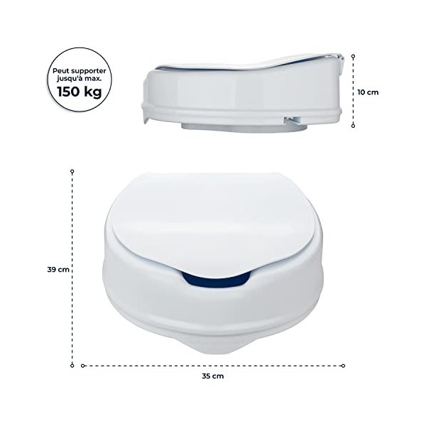 flexilife Health Abattant de WC avec couvercle - au choix 10cm ou 15cm - Rehausse toilette, rehausseur wc adulte 10 cm