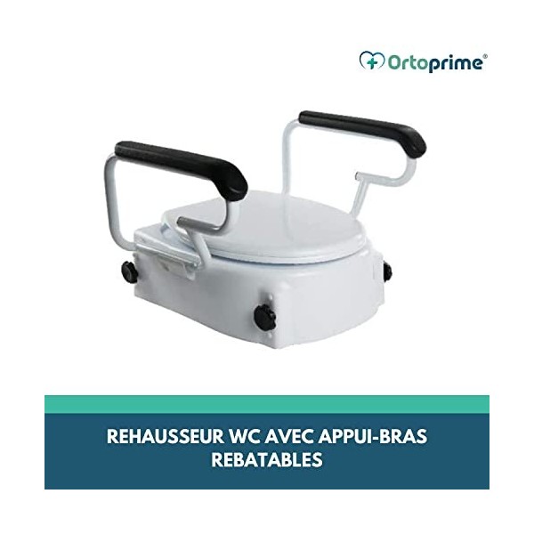 Rehausseur WC Adulte Inclinable avec Accoudoirs Levants - Hauteur Réglable 5 10 et 15 Centimètre - Siege Toilette avec Abatta