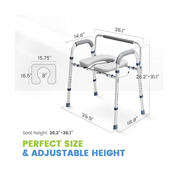 OasisSpace Siège de toilette surélevé autonome de 226,8 kg – Cadre de sécurité réglable avec poignées pour personnes âgées, c