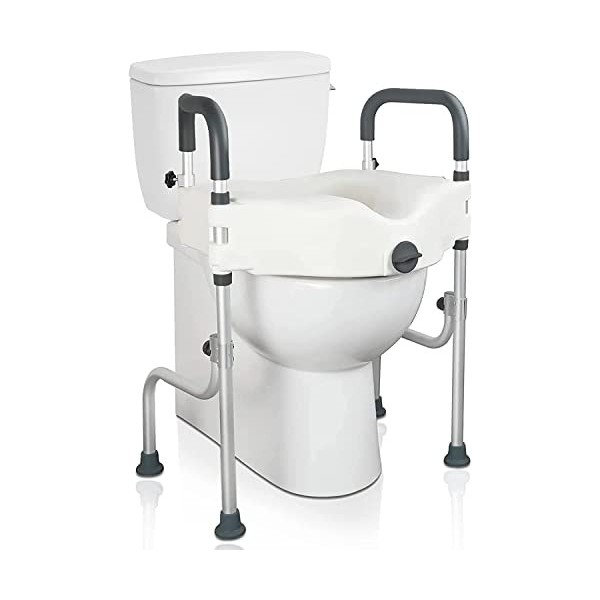 Siège de toilette surélevé avec poignées, siège de toilette surélevé pour personnes âgées, hauteur des jambes réglable, siège