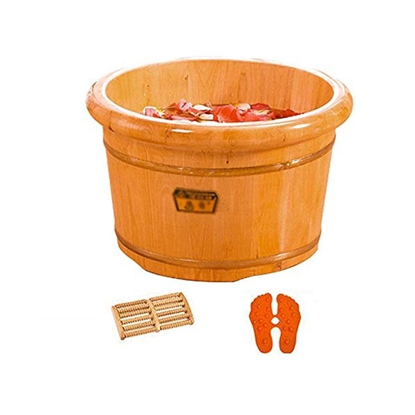 ZILOOK Seau de Bain de Pieds en Bois Naturel, ménage avec Couvercle Baril de Lavage des Pieds et Baril de pédicure, Bol de Ba