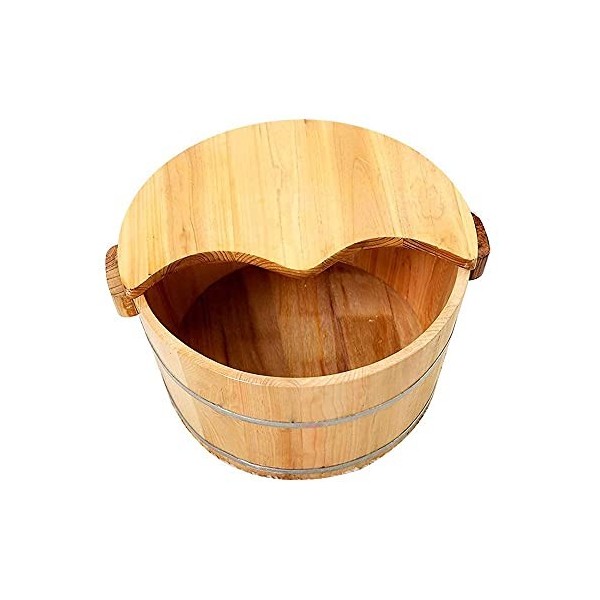 ZILOOK Seau de bain de pieds en bois naturel, bain de pieds avec couvercle pour les personnes âgées, bain de pieds épais, bol