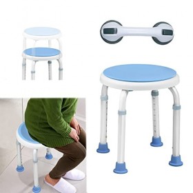 YINGXI - Tabouret de douche pivotant à 360° - Hauteur réglable - Antidérapant - Avec aide pour la douche, baignoire, poignée 