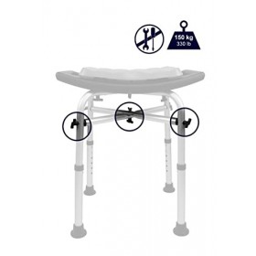 KMINA - Tabouret de Douche 150 kg avec Double Traverse Renforcée et Coussin, Siège de Douche Noir, Chaise de Douche pour Pe