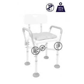 KMINA - Chaise de Douche 150 kg avec Double Traverse Renforcée et Coussin, Tabouret de Douche avec Accoudoirs, Siège de Dou