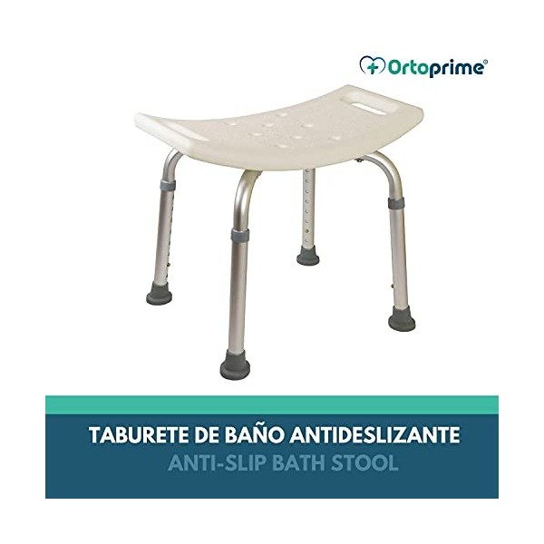 OrtoPrime Tabouret de Douche antidérapant - Siège de Bain orthopédique réglable en Hauteur 8 Positions - Tabouret de Bain pou