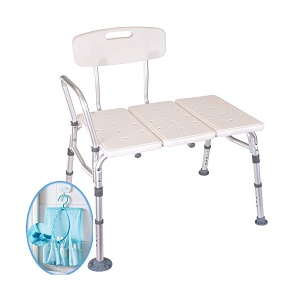 Medokare Tabouret de douche avec siège rembourré - Siège de douche personnes âgées avec sac fourre-tout, chaise de bain de ba