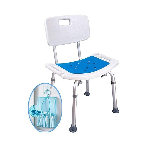 Medokare Tabouret de douche avec siège rembourré - Siège de douche personnes âgées avec sac fourre-tout, chaise de bain de ba