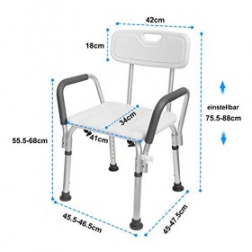 MCTECH MC-HAG1017 Tabouret de Douche rectangulaire réglable en Hauteur avec accoudoirs et Dossier pour Personnes âgées, Femme