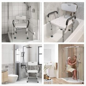 ybaymy Chaise de douche réglable en hauteur avec accoudoirs rembourrés et dossier antidérapant pour adultes, personnes âgées 