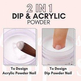 Makart Poudre dongle Acrylique, Poudre Acrylique 2 en 1, 1 oz. Poudre à Tremper Transparente pour Ongles Français Manucure S