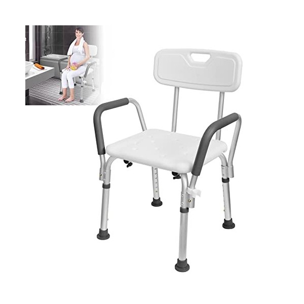 LARS360 Tabouret de douche avec poignée, réglable en hauteur, chaise de douche pivotante à 360 °, pour douche antidérapante, 