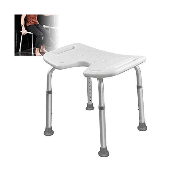 LARS360 Tabouret de douche avec poignée, réglable en hauteur, chaise de douche pivotante à 360 °, pour douche antidérapante, 