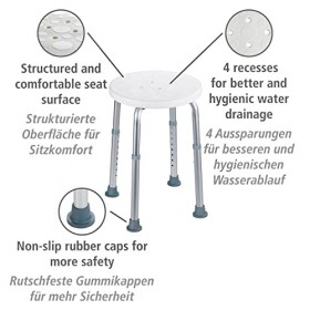 WENKO Tabouret de douche, réglable en hauteur - Tabouret de baignoire, capacité de charge de 120 kg, Plastique, 45.5 x 39.5-5