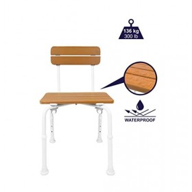KMINA - Chaise de Douche pour Personnes Âgées Effet Bois , Tabouret de Douche Médical, Siège de Douche Adulte, Chaise Baigno