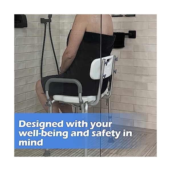 Sunnyload Chaise de douche avec accoudoirs et dossier, tabouret de douche amélioré en forme de U pour personnes âgées handica