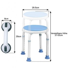 VA-Cerulean Tabouret de douche rond avec poignée antidérapante en aluminium - Hauteur réglable - Rotation à 360° - Pour perso