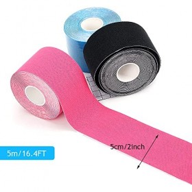 3 Rouleaux Strap Bande Kinesiologie, Bande Adhesive Elastique Kinésiologie, Résistante Kinesio Tape avec noir bleu rose 3 Rou